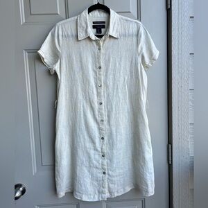 Tahari Breezy 100% Linen Mini Dress – Cream Short Sleeve S
